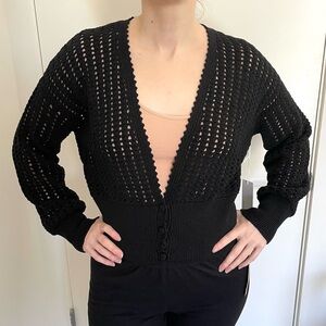 NWT  Reformation Erin Sweater Button Front Cardigan Black Organic Cotton